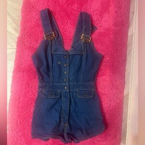 Vintage 70s SOB Frederick's of Hollywood Blue Denim Romper XS-S